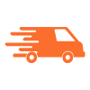 orange delivery van with motion lines indicating speed for 17 urgent deliveries