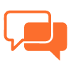 two overlapping speech bubbles in orange representing communication and conversation for interactive discussions