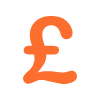 orange pound sterling symbol representing currency value and financial transactions related to 16 currencies