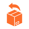 orange box with an arrow indicating a return or exchange process for item two