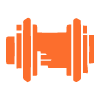 orange dumbbell symbol representing weight lifting fitness exercise with two weights
