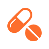 orange capsule and pill representing medication for a 16 step health regimen