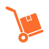 orange hand truck with box for 24 hour shipping deliveries
