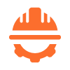 orange construction helmet with gear element representing safety in building projects and industries related to eleven key principles of construction