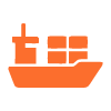 orange cargo ship with thirteen boxes