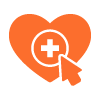 orange heart with a plus sign and a cursor icon representing health tips 10 ways to improve health