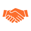 two hands shaking in an orange color symbolizing partnership and agreement related to 29 business deals