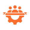 icon representing teamwork with a gear symbol highlighting 5 collaborative efforts in business
