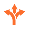 orange directional arrows indicating multiple choices or paths illustrating decision making associated with 9 options